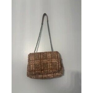Zara Quilted Faux Shearling Plaid Flap Crossbody Bag Brown Teddy Sherpa Purse